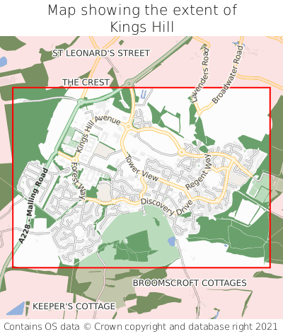 Map showing extent of Kings Hill as bounding box