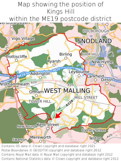 Map showing location of Kings Hill within ME19