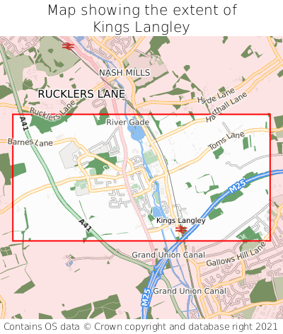 Map showing extent of Kings Langley as bounding box