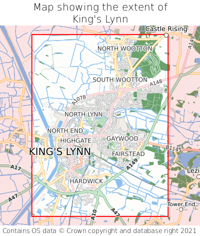 Map showing extent of King's Lynn as bounding box