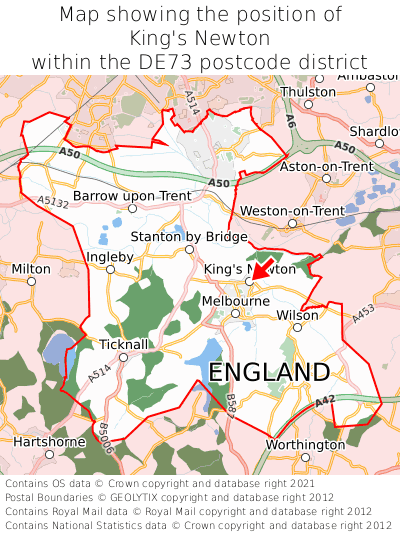 Map showing location of King's Newton within DE73
