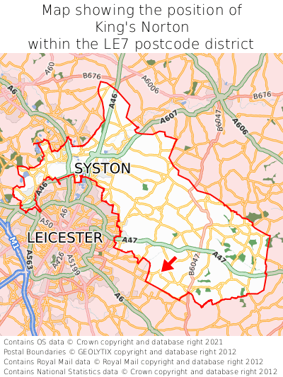 Map showing location of King's Norton within LE7