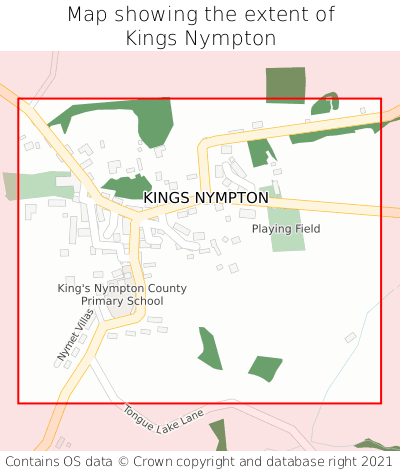 Map showing extent of Kings Nympton as bounding box