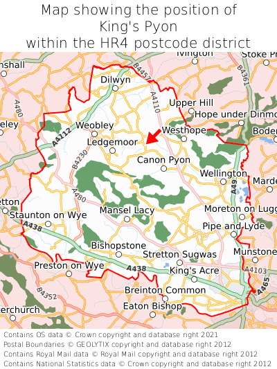 Map showing location of King's Pyon within HR4