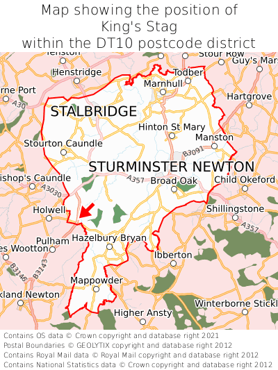 Map showing location of King's Stag within DT10
