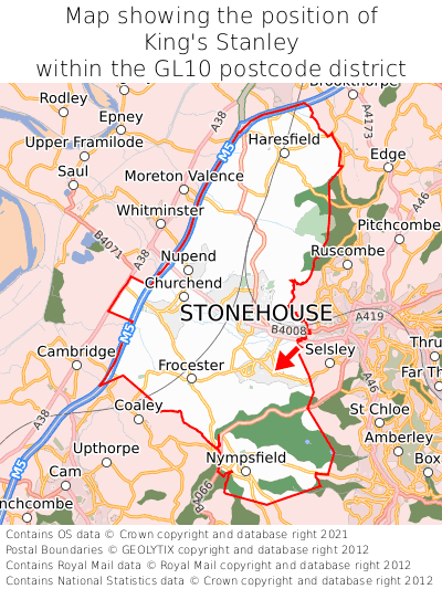 Map showing location of King's Stanley within GL10