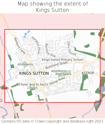 Map showing extent of Kings Sutton as bounding box