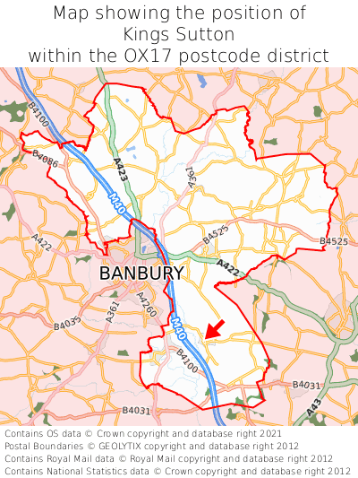 Map showing location of Kings Sutton within OX17