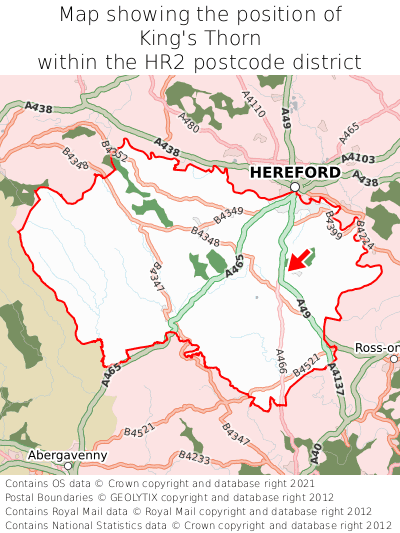 Map showing location of King's Thorn within HR2