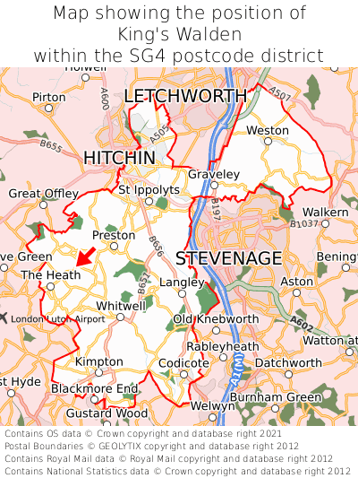 Map showing location of King's Walden within SG4