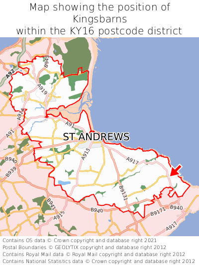 Map showing location of Kingsbarns within KY16