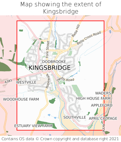 Map showing extent of Kingsbridge as bounding box