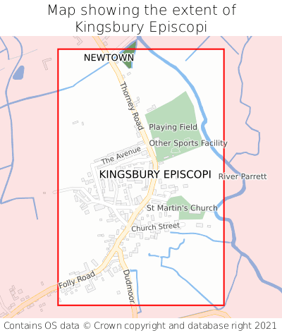 Map showing extent of Kingsbury Episcopi as bounding box