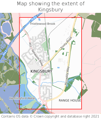 Map showing extent of Kingsbury as bounding box