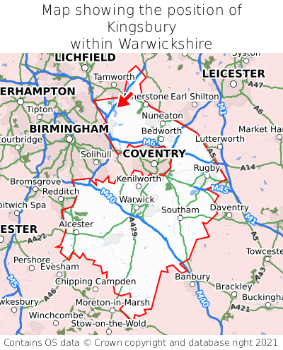 Map showing location of Kingsbury within Warwickshire