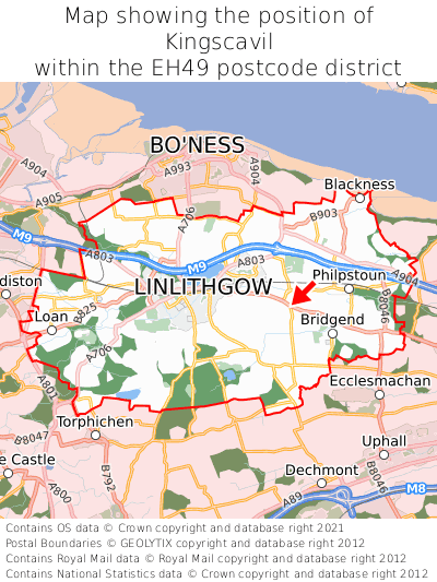 Map showing location of Kingscavil within EH49