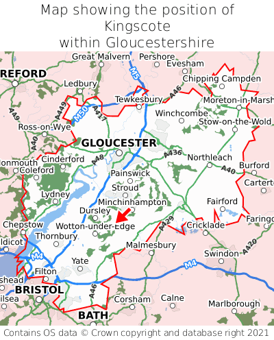 Map showing location of Kingscote within Gloucestershire