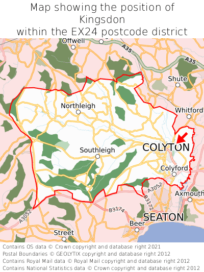 Map showing location of Kingsdon within EX24