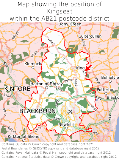 Map showing location of Kingseat within AB21