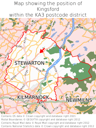 Map showing location of Kingsford within KA3