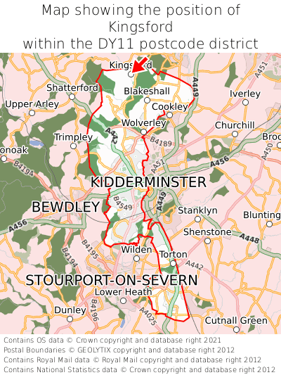 Map showing location of Kingsford within DY11