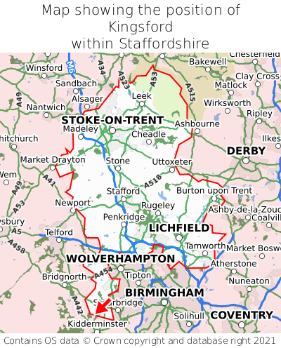 Map showing location of Kingsford within Staffordshire
