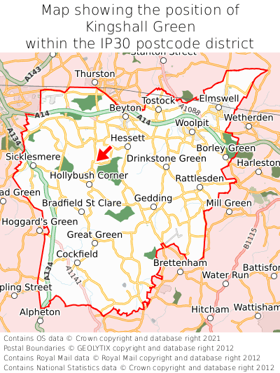 Map showing location of Kingshall Green within IP30