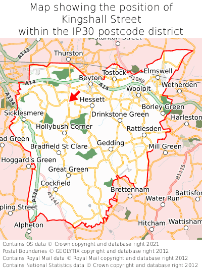 Map showing location of Kingshall Street within IP30
