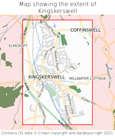 Map showing extent of Kingskerswell as bounding box