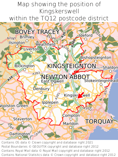 Map showing location of Kingskerswell within TQ12