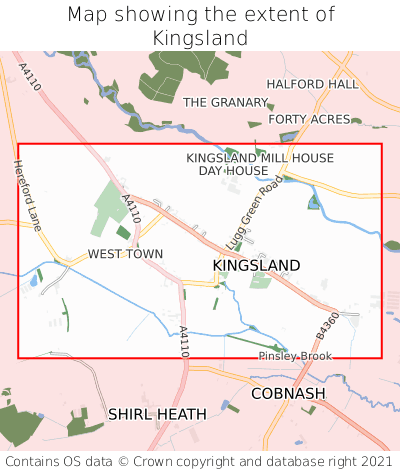 Map showing extent of Kingsland as bounding box