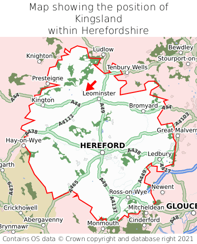 Map showing location of Kingsland within Herefordshire