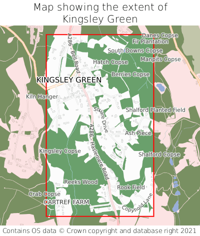 Map showing extent of Kingsley Green as bounding box