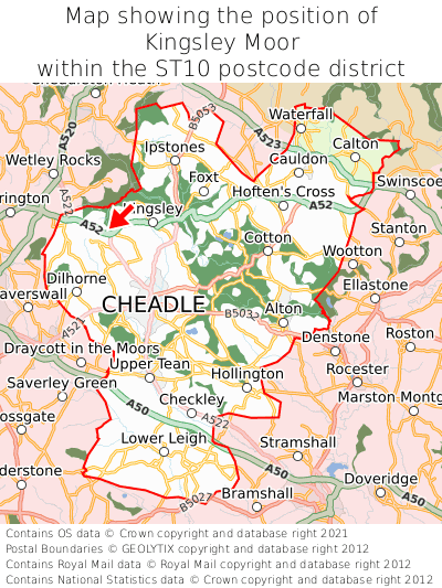 Map showing location of Kingsley Moor within ST10