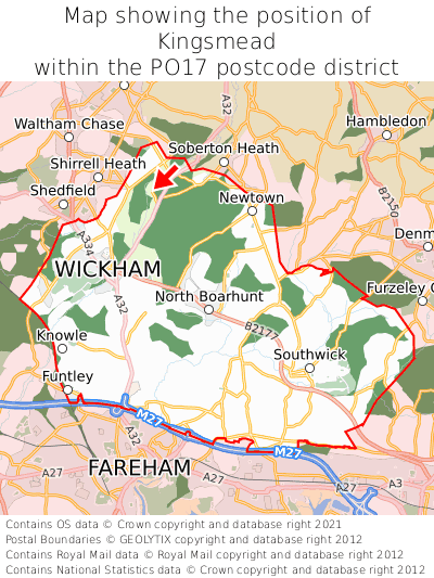 Map showing location of Kingsmead within PO17