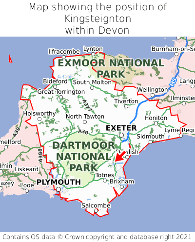 Map showing location of Kingsteignton within Devon