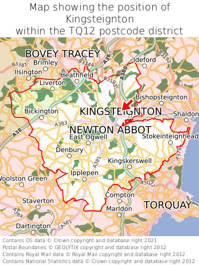 Map showing location of Kingsteignton within TQ12