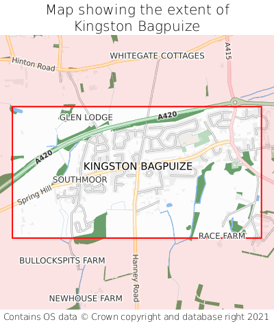 Map showing extent of Kingston Bagpuize as bounding box