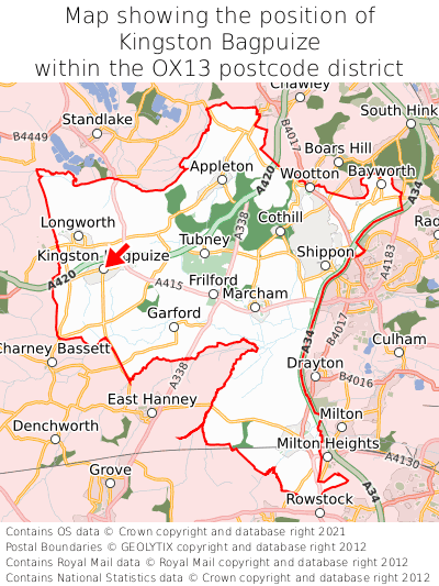 Map showing location of Kingston Bagpuize within OX13