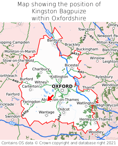 Map showing location of Kingston Bagpuize within Oxfordshire