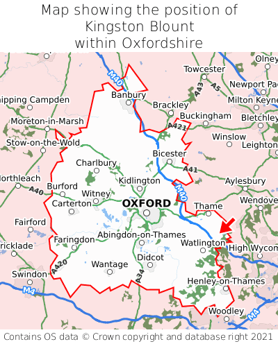 Map showing location of Kingston Blount within Oxfordshire