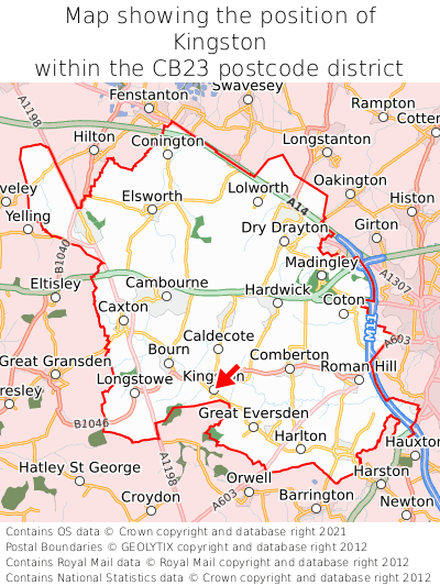 Map showing location of Kingston within CB23