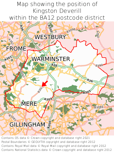 Map showing location of Kingston Deverill within BA12