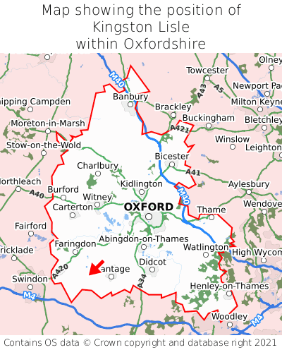 Map showing location of Kingston Lisle within Oxfordshire