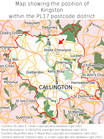 Map showing location of Kingston within PL17