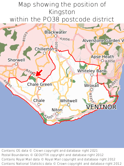 Map showing location of Kingston within PO38