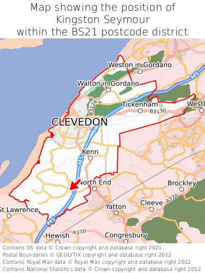 Map showing location of Kingston Seymour within BS21