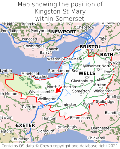 Map showing location of Kingston St Mary within Somerset