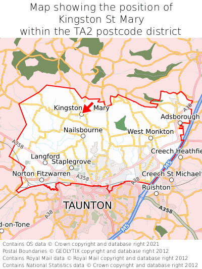 Map showing location of Kingston St Mary within TA2