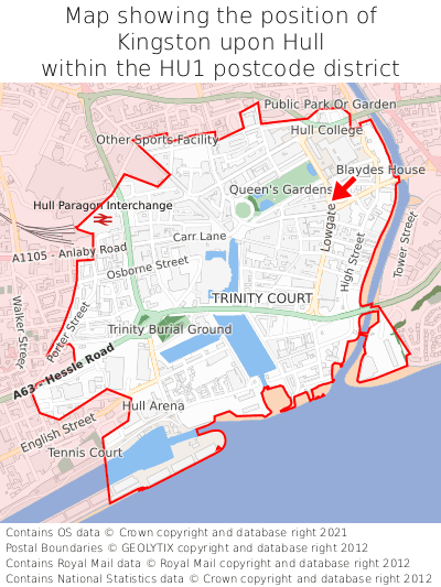 Map showing location of Kingston upon Hull within HU1